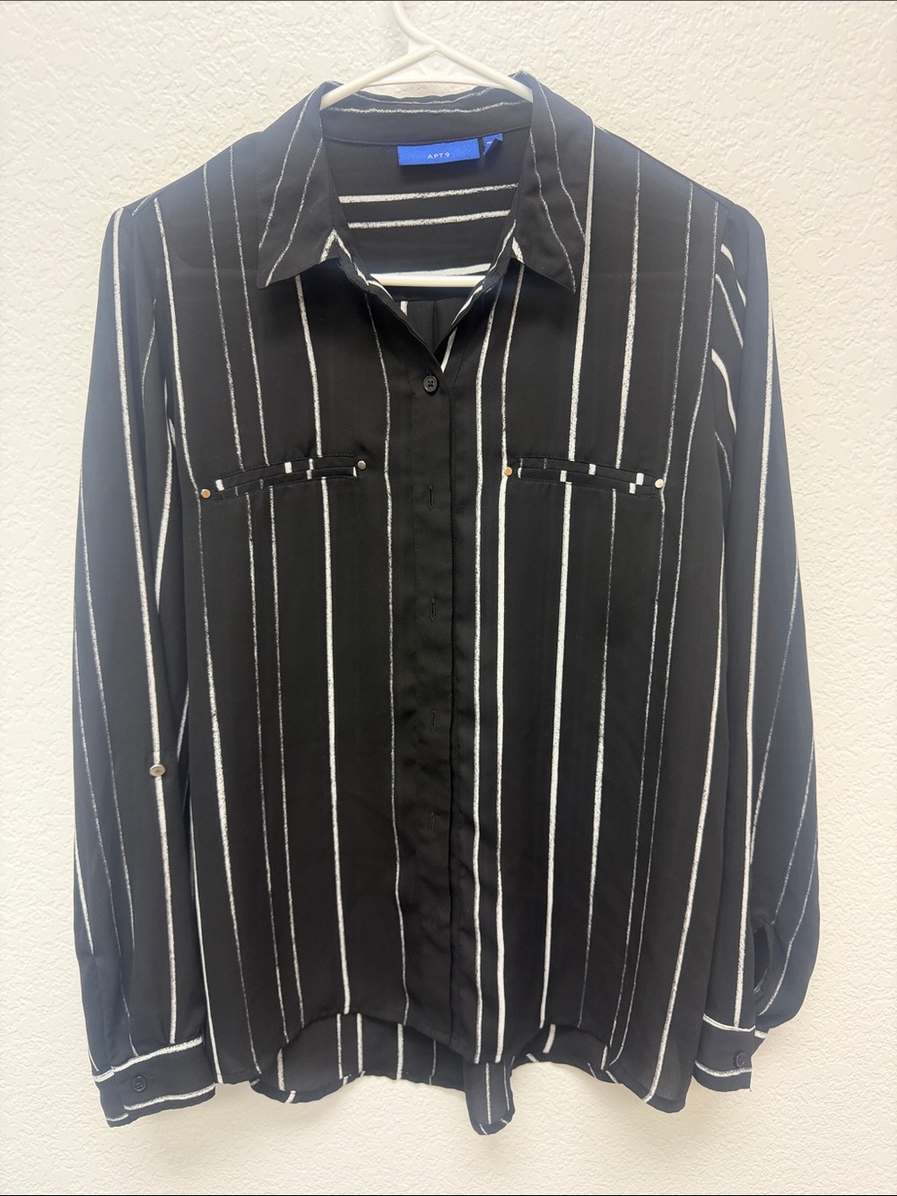 Apt. 9 Black and White Striped Button-Down Blouse